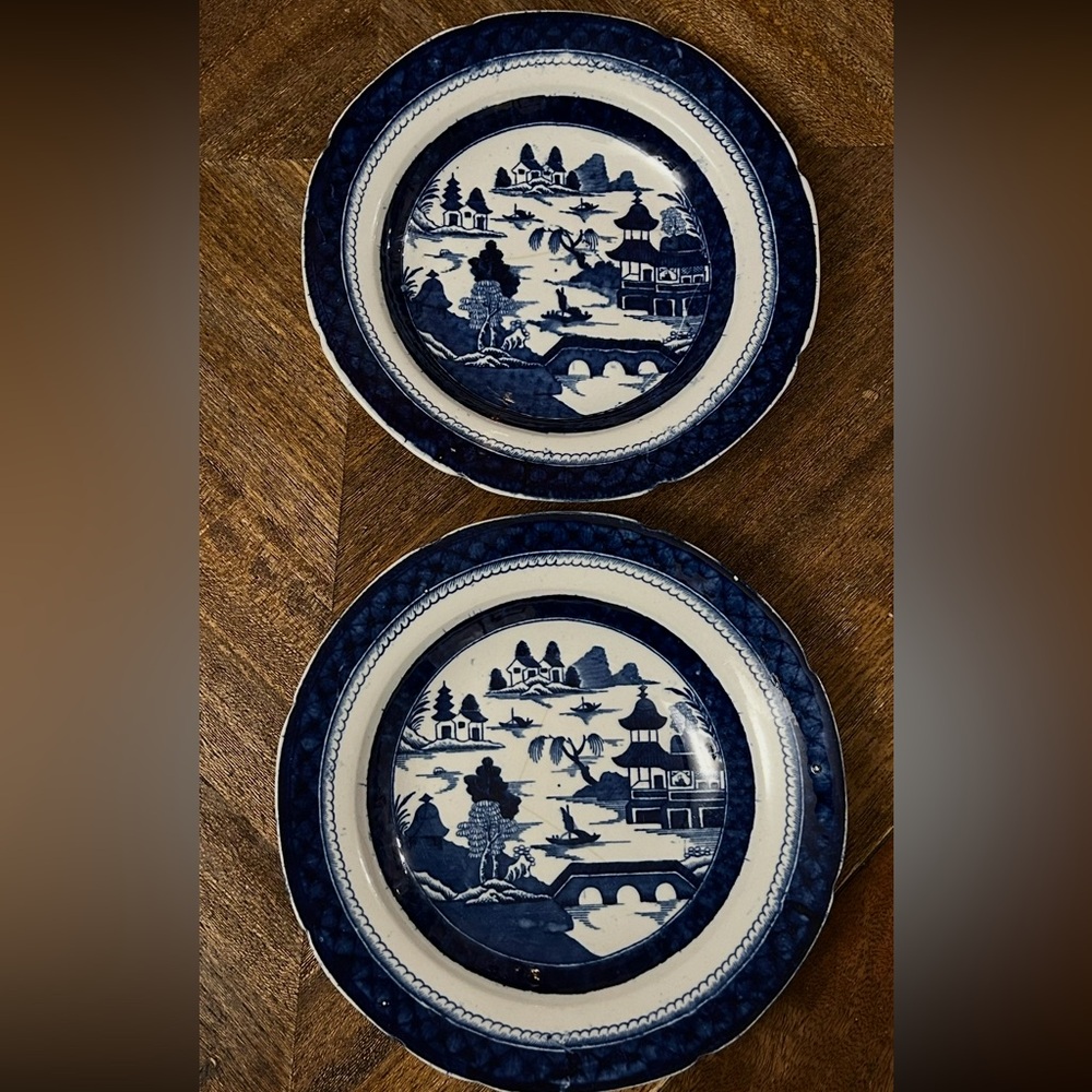 Set of Rare Antique 1850 Mason Ironstone Blue “Canton”  9.25” Soup Plates